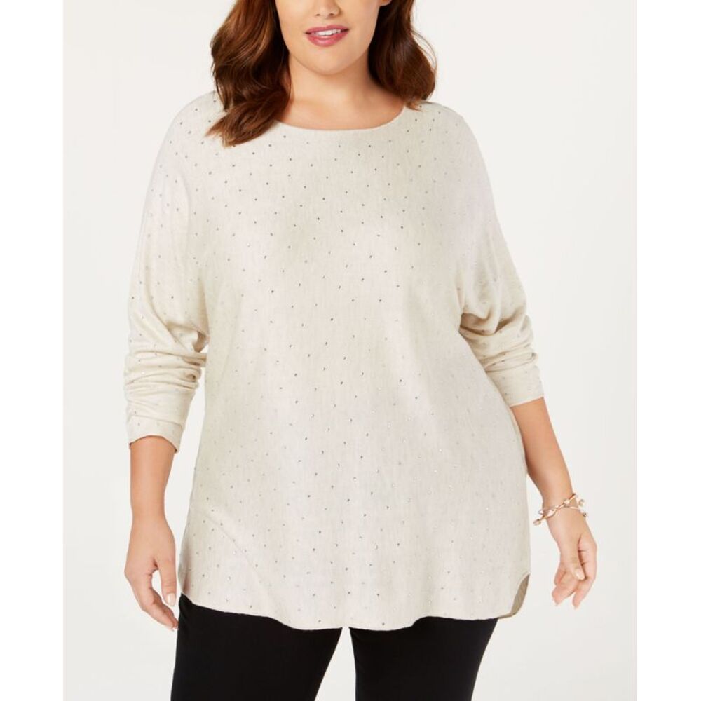 INC International Concepts Plus Size Embellished Shirttail Sweater